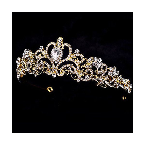 Yilanair Quinceanera Princess Crown for Adult Rhinestone Tiara Birthday Bridal Pageant (Gold)