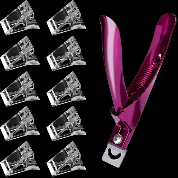 CTPC 10pcs Nails Tips Clips With Professional Fake Nail Tip Clippers For Quick Building Poly Finger Nail Gel Clear Plastic Finger Extension Forms, Manicure Nail Art Tools Kit 11 Piece Set