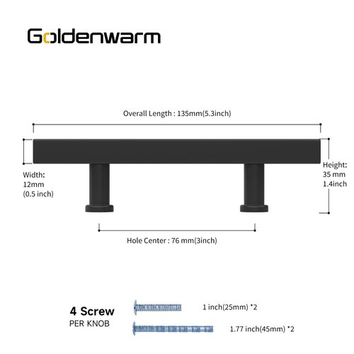 goldenwarm 10 Pack Matte Black Cabinet Pulls 3 Inch Matte Black Cabinet Handles Matte Black Drawer Pulls Black Handles for Cabinets Solid Aluminum Alloy Black Kitchen Hardware for Cabinets