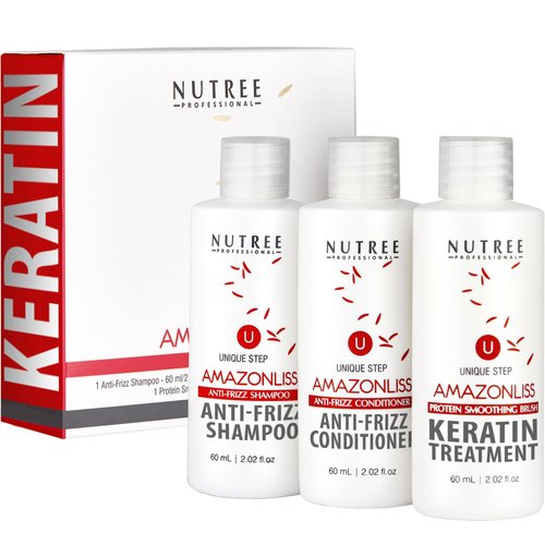 Brazilian Keratin Hair Treatment One Step Amazonliss Protein Hair Treatment Formaldehyde Free Hair Strengthening Alisado Brasileño Keratina Brasileña (One Step Keratin w/Shamp. & Condit. 2.02 Fl Oz)