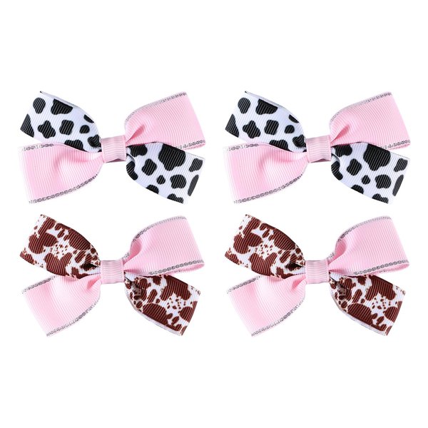 4pcs Cow Birthday Gifts for Girls 3 "Cow Print Hair Bow Alligator Clips,Cute Moo Cow Ribbon Hair Barrettes Pins, Toddler Teens Baby Women Cowgirl Costume Party Favors Accessories