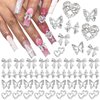 RODAKY 44PCS Bow Nail Charms Valentine's Day Silver 3D Butterfly Nail Gems Multistyle Nail Charms Heart Shape Nail Jewelry Y2K Charms for Acrylic Nails Decoration Nail Supplies for Women and Girls