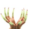 Halloween Witch Fingers Fake Nails by Hello Halloween | Green Glow-in-the-Dark Spooky Witches Fingers w/ Scary Red Nails | Halloween Props Costume Fingers | 10 Spooky Fingers, Approx. 3.5” Long Each