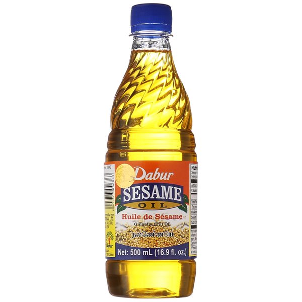 Dabur Sesame Oil for Vegan Cooking, Natural Extract of Sesame Seed, Edible Vegetable Oil for Flavoring Enhancement, Oriental Cooking, Grilling, Baking, Sautéing, Roasting and Healthy Frying, (500 ml)