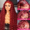 Burgundy Lace Front Wigs Human Hair 180% Density Glueless Wigs Human Hair Pre Plucked 13x4 99j Red Wigs Water Curly Human Hair Lace Front Wigs For Black Women (20 inch)