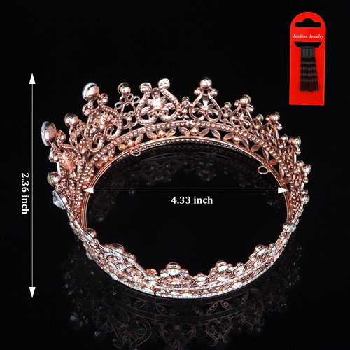 YARIEW Small Rose Gold Crystal Crown for Little Girls Flower Bouquets Accessories Rhinestones Wedding Cake Topper Birthday Crown for Kids Cake Decorations