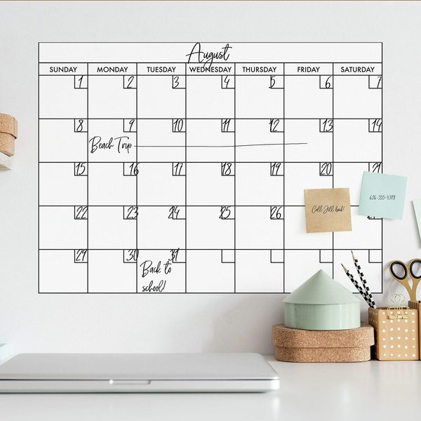 RoomMates RMK4286GM Basics Dry Erase Calendar Giant Peel and Stick Wall Decal, White Basic