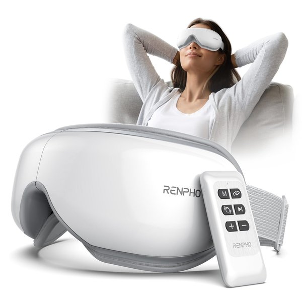 RENPHO Eye Massager, Eyeris 1 Eye Massager for Migraines FSA HSA Eligible, Heated Eye Massage Mask with Remote, Heat, Compression, for Eye Strain Relief, Improve Sleep, Birthday Gifts for Women Men