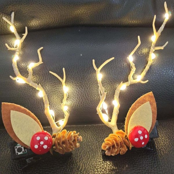 Bartosi LED Light Christmas Hair Clips Reindeer Antlers Xmas Hairpins Hair Barrettes Cute Party Cosplay Head Pieces Hair Accessories for Women and Girls (Pack of 2)
