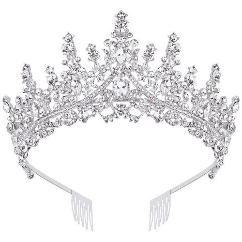 CURASA Silver Tiara and Crowns for Women Crystal Queen Crown, Wedding Tiaras for Bride Princess Crown for Little Girls Headpiece for Bridal Birthday Party Prom Halloween Pageant