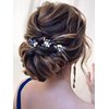 Latious Bride Wedding Hair Pins Pearl Bridal Hair Piece Blue Crystal Hair Clips Rhinestones Hair Accessories for Women and Girls (Pack of 3) (Silver)