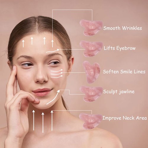 LOBOBEAR Rose Quartz Gua Sha, Heart Shaped Gua Sha Jade, Facial Guasha Tool, Real Jade Gua Sha Facial Massage Tool, Anti-Aging/De-Puffs/Define Jawline/Face Lifting/Glowing Skin, 100% Natural Crystal