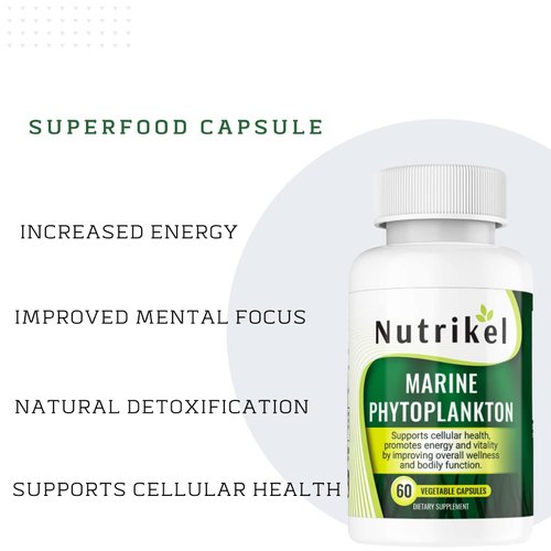 Marine Phytoplankton Plant-Based Omega 3 Supplement Capsules 1,000 mg - Promotes Energy, Focus, and Cellular Energy - 60 Vegetable Capsule