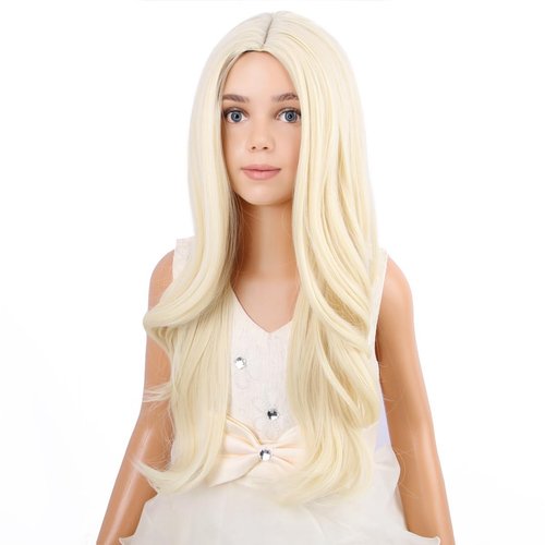 PATTNIUM Long Blonde Wig for Kids Girls Blonde Wig Long Wavy Child Light Blonde Wig Middle Part Sythetic Wigs with Wig Cap
