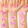 144PCS Pink Coquette Bows Temporary Tattoos Stickers, Coquette Birthday Decorations Coquette Tattoos Stickers Pink Bow Party Favors for Coquette Bachelorette Wedding Party Decor