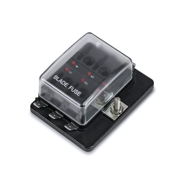 True Mods 6 Way Blade Fuse Box for Automotive [ATC/ATO Blade Fuses] [100 Amp][LED Indicator] [Protection Cover] [10-30V DC; 12V] Auto Marine Fuse Block