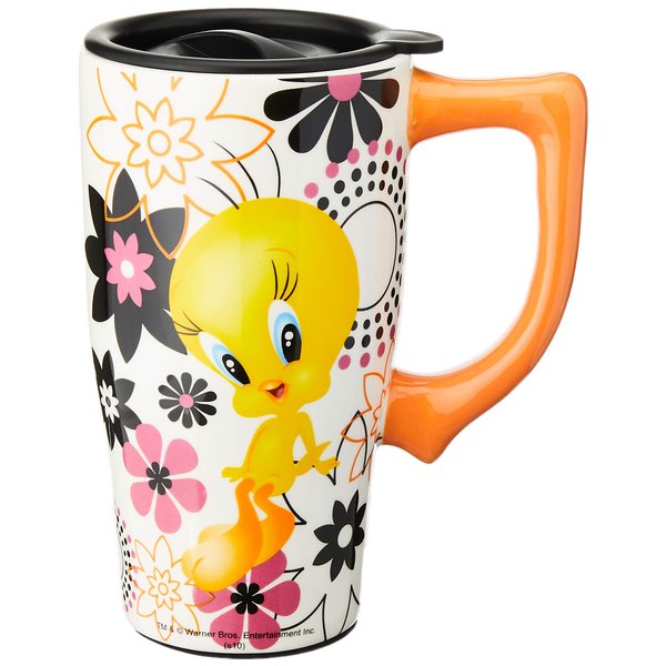 Spoontiques - Ceramic Travel Mugs - Tweety Cup - Hot or Cold Beverages - Gift for Coffee Lovers