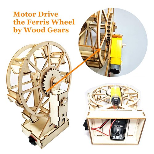 Electric Wooden Ferris Wheel Building Kit - DIY STEM Educational Toys for Girls and Boys - 3D Working Construction Scientific Model Kits - Engineering Assembly Project for Kids, Teens & Adults