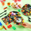 100 Pcs Building Block Party Supplies Building Block Party Plates Napkins Tableware Building Block Party Decoration Favor for Building Block Party Birthday Party (Building Block Party Style)