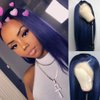 karissa Hair Dark Blue Lace Front Wigs for Women Soft Blue Long Natural Straight Realistic Synthetic Wig with Natural Hairline Glueless Heat Resistant Fiber Hair Cosplay Party Makeup Daily 24inches