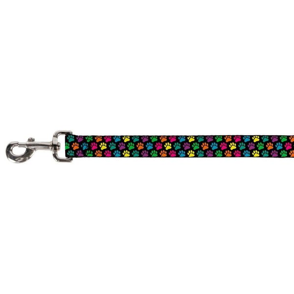 Buckle-Down Pet Leash - Paw Print Black/Multi Color - 6 Feet Long - 1.5" Wide