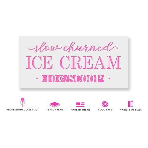 Slow Churned Ice Cream Stencil - Easy-to-Use for Crafting Directional and Informative Signs, Slow Stencil