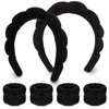 WHAVEL 6PCS Terry Cloth Spa Headband and Wristband Set, Makeup Headband Puffy Sponge Headband Face Wash Headband for Washing Face Women Mom Gifts(Black)