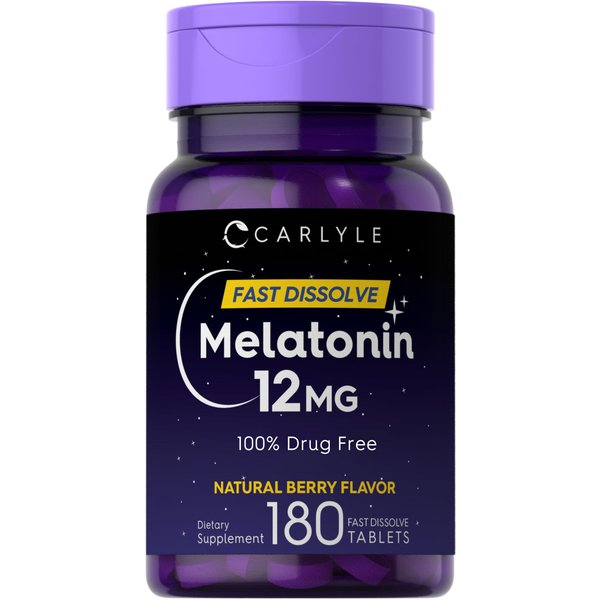 Carlyle Melatonin 12 mg Fast Dissolve 180 Tablets | Drug Free | Natural Berry Flavor | Vegetarian, Non-GMO, Gluten Free
