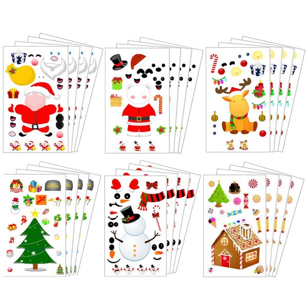 Make Your Own Christmas Stickers for Kids Christmas Make a Face Stickers Kids Arts Crafts Adhesive Sticker Decals Holiday Party Decorative Gifts Christmas Stocking Stuffers 24 Packs (Christmas)