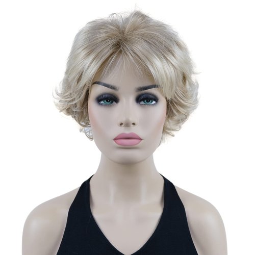 Lydell 8" Short Curly Women Wigs Soft Shaggy Layered Classic Cap Full Synthetic Wigs (15BT613 Blonde Mix)