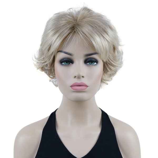 Lydell 8" Short Curly Women Wigs Soft Shaggy Layered Classic Cap Full Synthetic Wigs (15BT613 Blonde Mix)