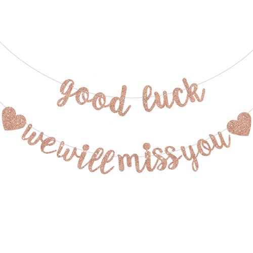 BEISHIDA Rose Gold Good Luck We Will Miss You Banner,Pre-Strung Glitter Retirement Party Sign Garland,Going Away Farewell Party Decoration, Graduation Party Supplies (No DIY）