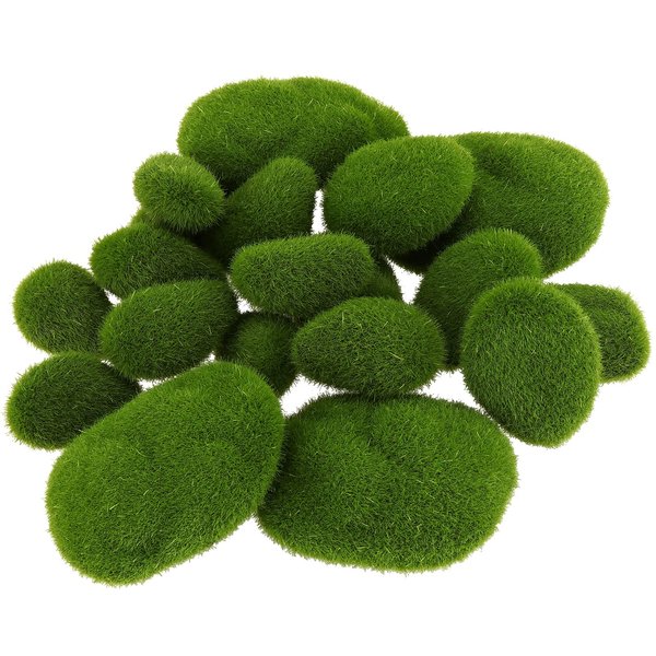 JEUIHAU 60 PCS 6 Sizes Artificial Moss Rocks, Decorative Moss Stones, Green Moss Covered Stones Fake Moss Covered Rocks for Floral Arrangements, Gardening, Craft