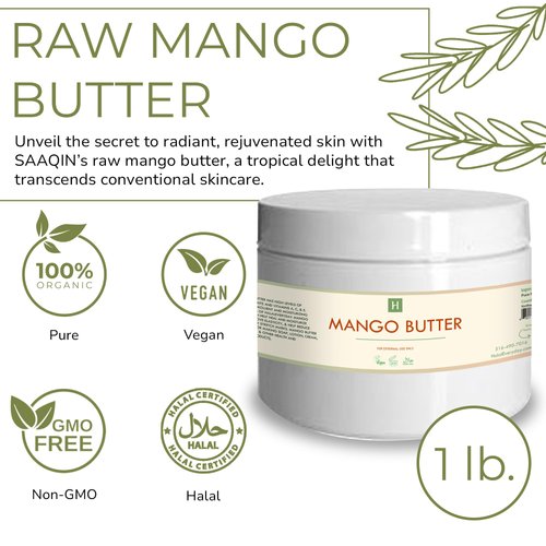 SAAQIN - Raw Mango Butter for Dry Skin & Blemishes, Age-Defying Mango Butter - Mango Body Butter for Stretch Marks, Mango Butter for Soap Making, Lotions, Skin Care Products and more, 1 Lb