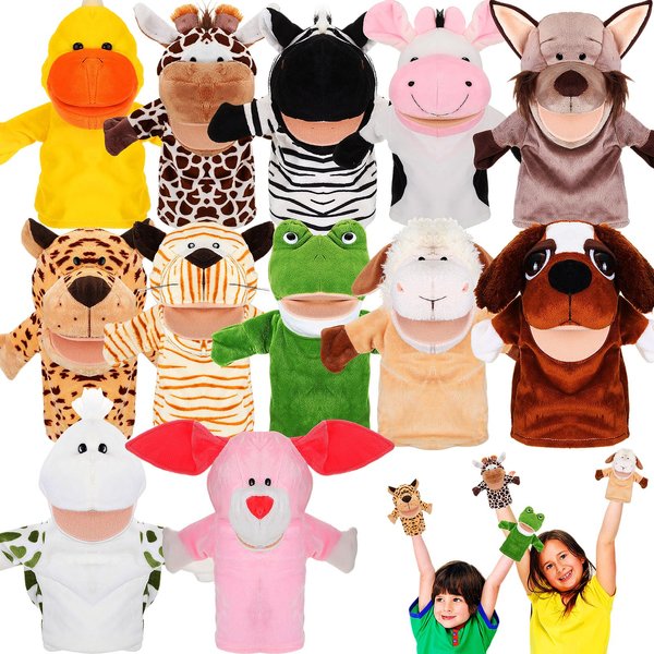 Wettarn 12 Pieces Animal Puppets Set Mouth with Working Mouth Puppets for Kids Puppets Toy for Boys and Girls Storytelling Toddler School Classroom Preschool Birthday(Delicate Style)