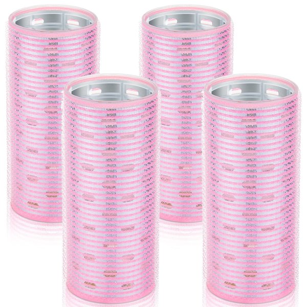 4 Pieces Hair Rollers Self Grip Roller Bangs Aluminium Core Curler Roller Hairdressing Curler for Long Hair Bang Roller Women Hairstyle (Light Pink, 4.7 x 2 Inch)