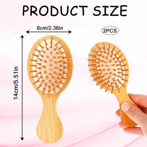 2 PCS Bamboo Hair Brush,Bamboo Brush Mini Hair Brush Anti-Static Travel Brushes for Hair Massage Scalp Detangling Brush Yellow Mini Hairbrush Natural Wooden Pocket Travel Small Hair Brush for All Hair