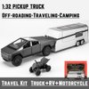 1/32 Pickup Truck and Trailer Toys with Light and Pull Back, Alloy Diecast Pickup Trailer RV Model Kit, Diecast Model Car Toy Truck and Trailer for Boys Adults as Birthday Gifts (Dark Gray)