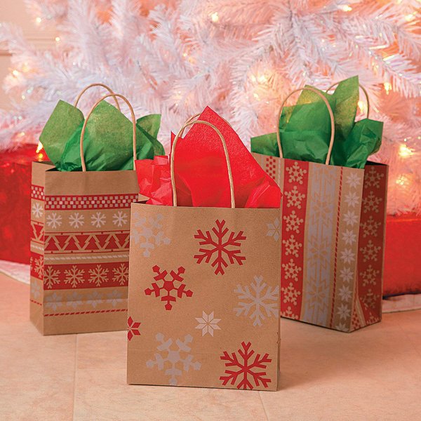 RED/WHITE NORDIC PRINT CRAFT BAG (DZ) - Party Supplies - 12 Pieces