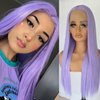 GJRainDY Purple Wig Synthetic Lace Front Wig for Women 13x4 Glueless Light Purple Long Straight Wigs 24 Inch Synthetic Lace Front Wig with Natural Pre Plucked Hairline