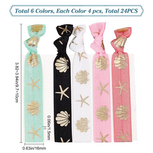 GORGECRAFT 24PCS Printed Glitter Hair Ties Knotted Elastics Ponytail Holders Ocean Theme No Crease Elastic Ribbon Band Ribbon Crease Free Hand Twist Bracelet Accessories for Women