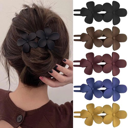 5PCS Flower Flat Hair Clips Non-Slip Matte Hair Clamps Floral Design French Alligator Clips Cute Clip Hair Claw Hair Accessories for Women Girls