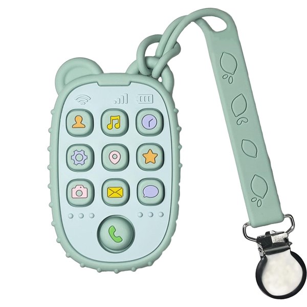 Pepicat Baby Teething Toys with Silicone Anti Dropping String, Remote Control Teether with Pop Fridge for Babies 0-6 Months, Sensory Fidget Poppers Push Bubble Toy, Infant Toys for Teething Relief