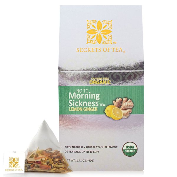 Secrets Of Tea Pregnancy Tea - Lemon and Ginger Nausea Tea- Certified USDA Organic - Caffeine Free Tea - Up to 40 Servings - 20 Count(1 Pack)