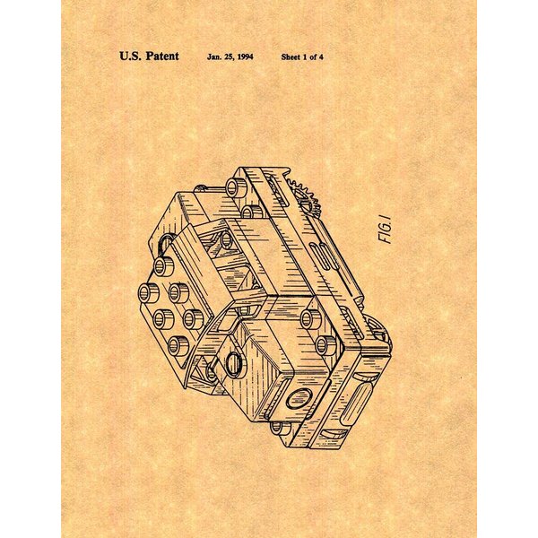 Building Block Toy Locomotive Patent Print (5" x 7") M11753