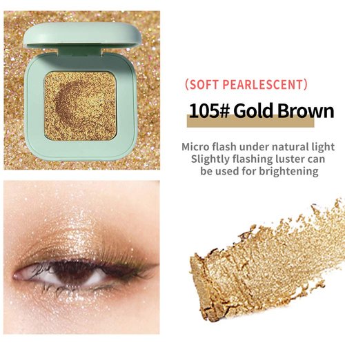 Single Portable Glitter Eye Shadow 12 Colors,Highly Pigmented Long Lasting Makeup Set With Mirror (105# Gold brown)