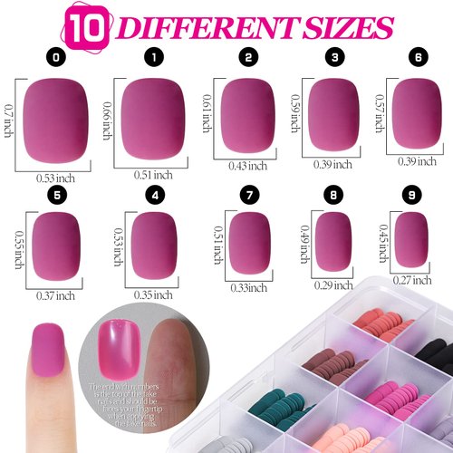 Matte Press on Nails Short, FANDAMEI 12 Packs 288PCS Acrylic Short Fake Nails Full Cover Small, Matte Short Glue on Nails with 10g Nail Tips Glue, 12 Solid Color False Nails for Small Hands