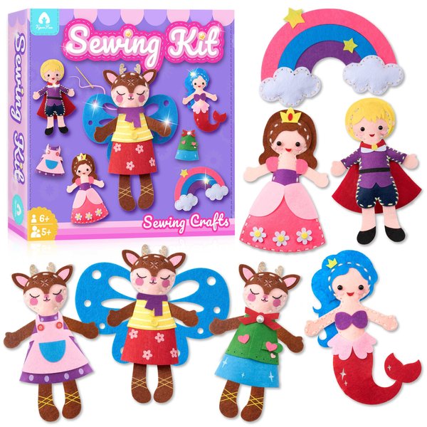 VigorFun Sewing Kit for Kids Beginner Arts and Crafts, Make DIY Projects of Fairy Tale World, Felt Sewing Craft Kits Educational Toys, Birthday Christmas Gifts for Girls Kids Age 6-7-8-10-12+