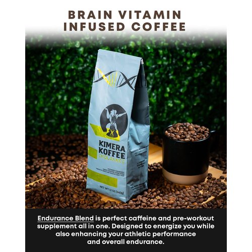 Kimera Koffee Organic Ground Coffee - 12 oz - Endurance Blend Medium Roast Ground Coffee with L-Tyrosine, Vitamin B12 and Glycine - Enjoy a Rich Organic Coffee Any Time of Day
