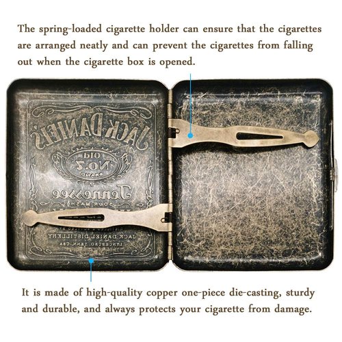 Cigarette Case Box Metal Retro 85mm King Size (18-20 Capacity) Sturdy Double Sided Spring Clip Open Pocket Holder Vintage Golden